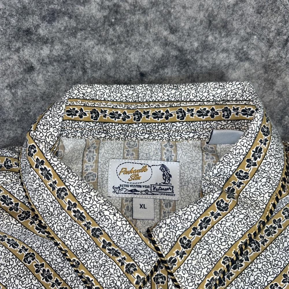 Panhandle Slim Pearl Snap‎ Women's M Black Tan Western Floral Embroidered Shirt - Picture 6 of 11